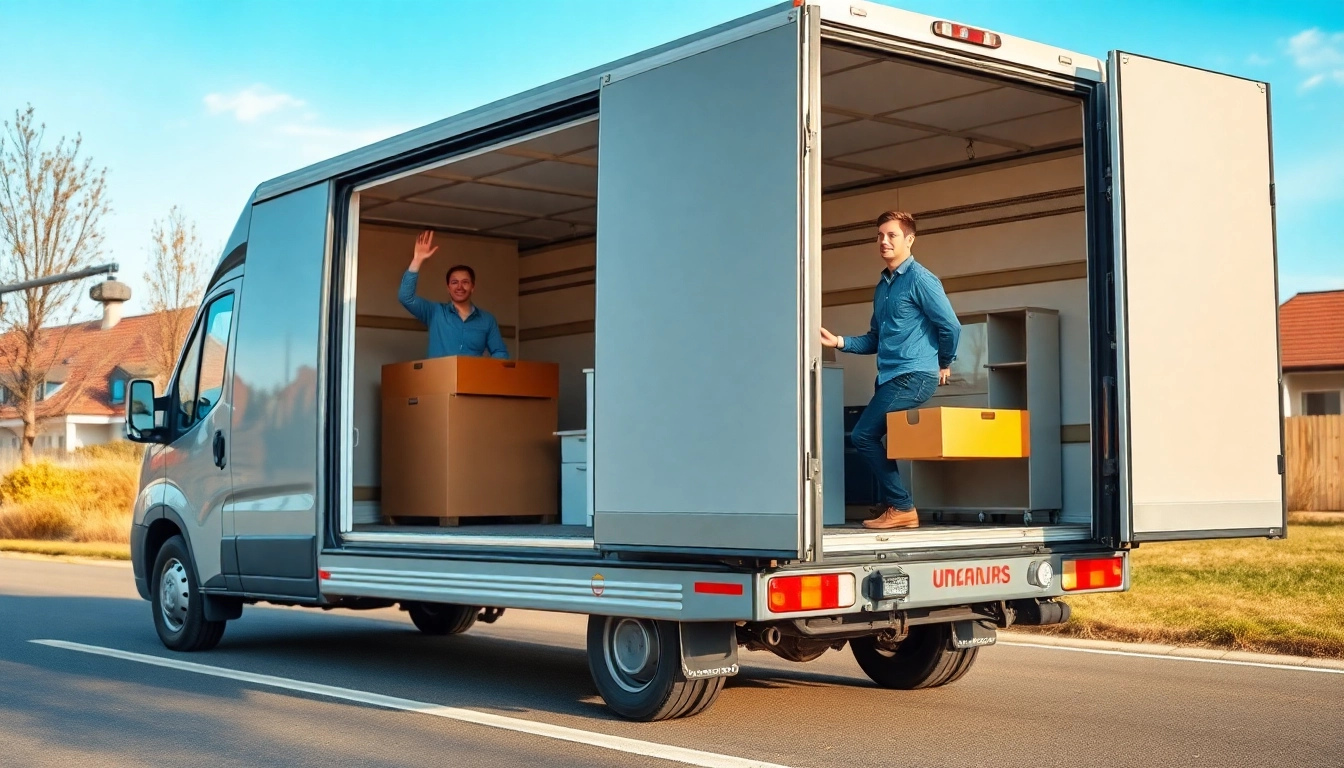 Motivierte Mitarbeiter von einem umzugsunternehmen saarbrücken laden Möbel sicher in ein Umzugsfahrzeug.