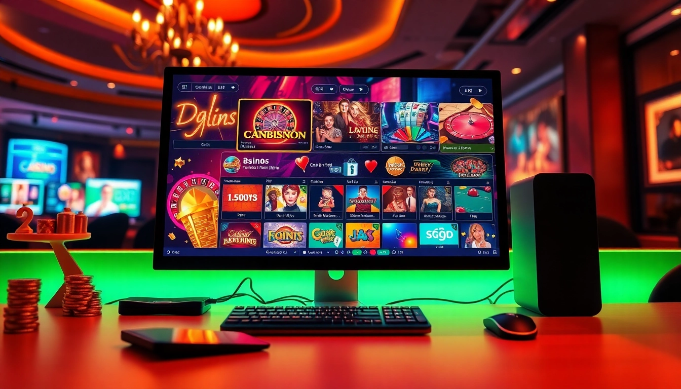 Experience thrilling casino online schweiz gaming with a modern desktop setup showcasing vibrant slot games and blackjack.