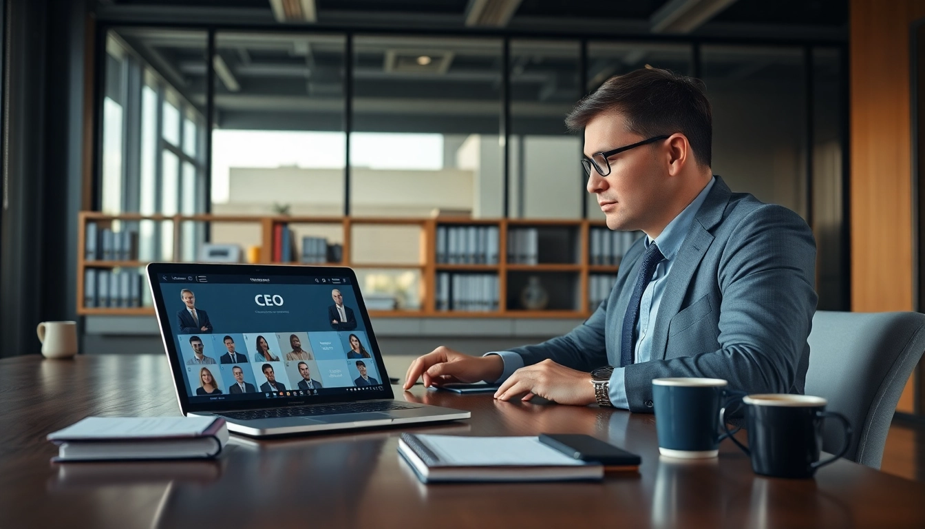 Professioneller Headhunter CEO prüft Kandidatenprofile in modernem Büro.