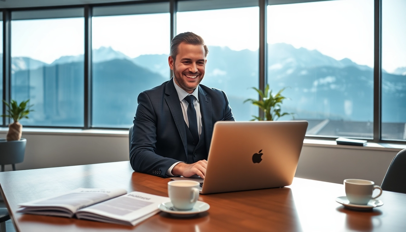 Headhunter Schweiz - Professioneller Personalberater in modernem Büro mit Alpenblick