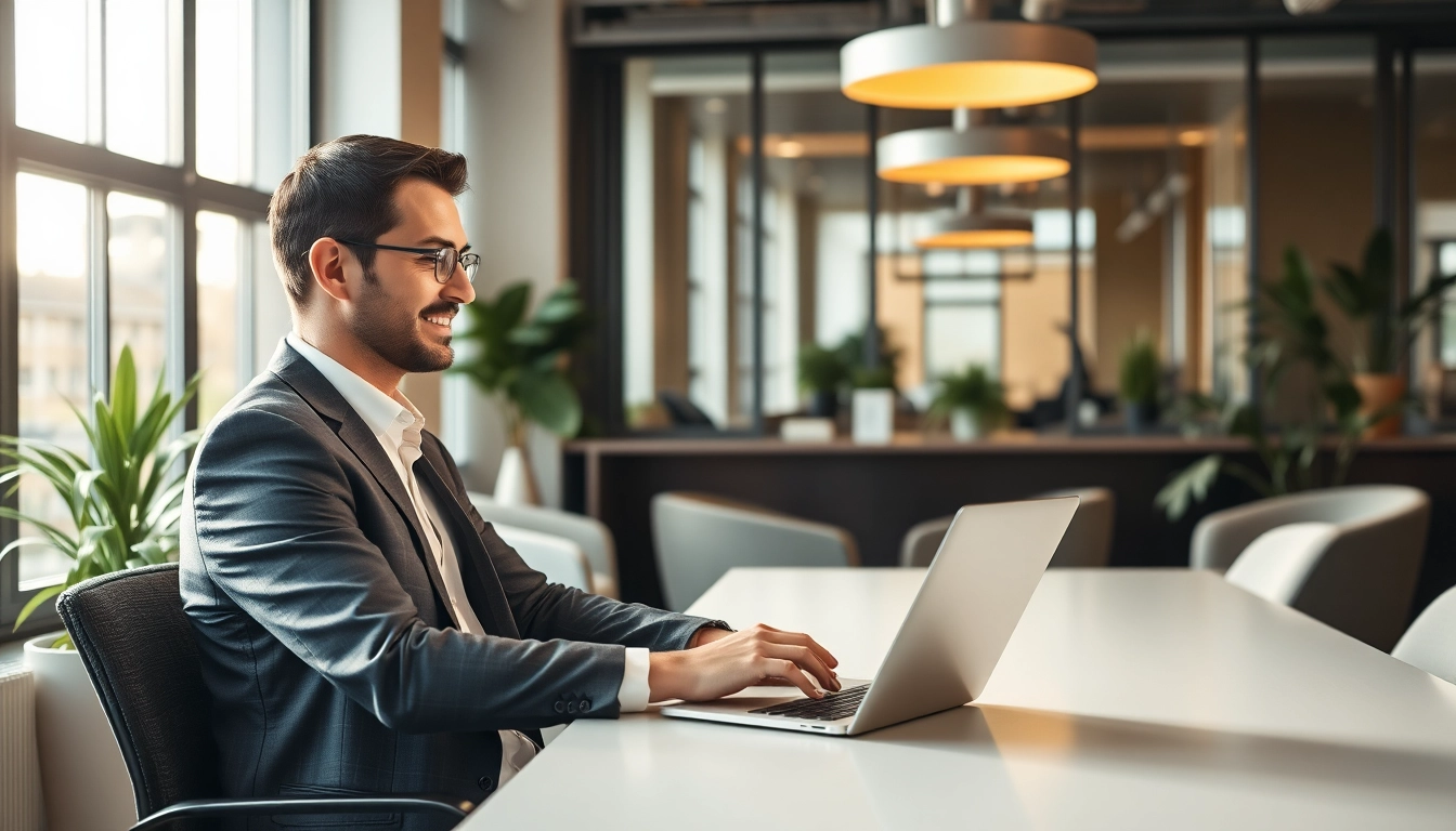 Headhunter Hagen bei der Arbeit in einem modernen Büro, fokussiert und professionell.