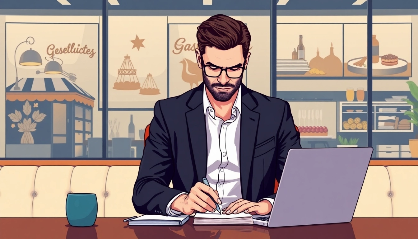 Headhunter Gastronomie bei der Arbeit in einem modernen Büro, Fokus auf Rekrutierung.