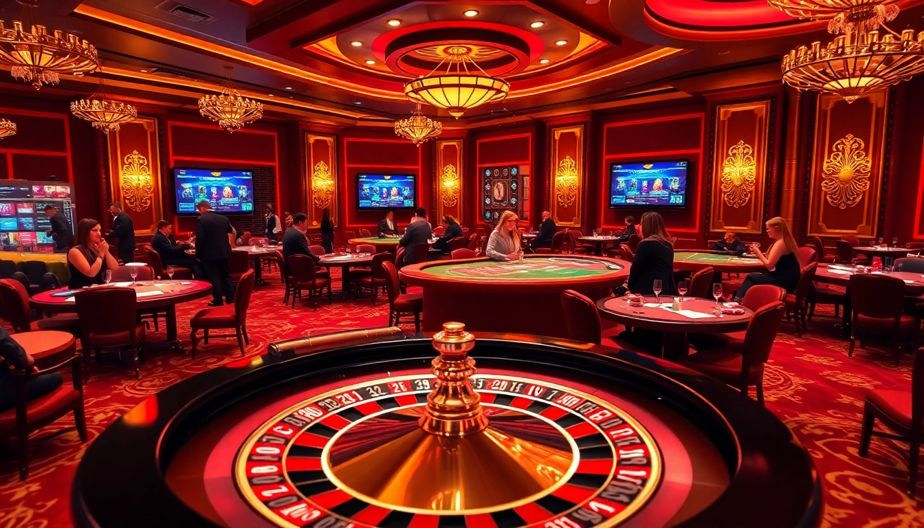 Exciting gaming action at ev88 casino, showcasing vibrant tables and enthusiastic players.