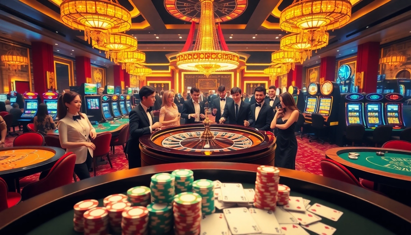 A dynamic casino scene with roulette and poker games, highlighting the excitement of betting at RR88 online.