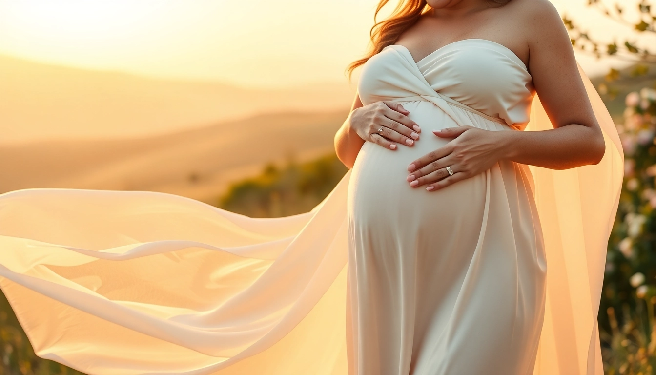 Schwangerschaftsfotografie mit einer strahlenden Schwangeren im Freien umgeben von natürlicher Schönheit.
