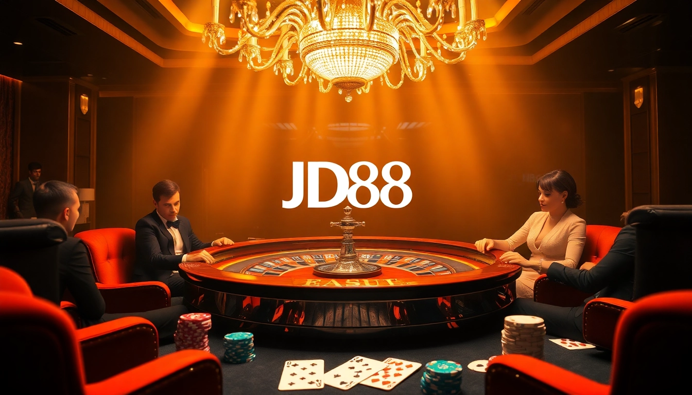 Trải nghiệm sự hồi hộp cược cao tại sòng bạc JD88 với người chơi đang ở bàn roulette.