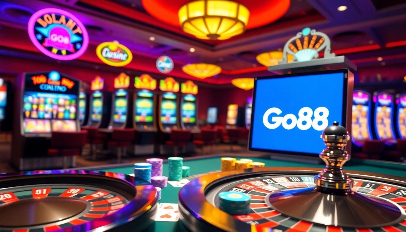 Experience the excitement of gambling at the Go88 table with vibrant casino visuals.