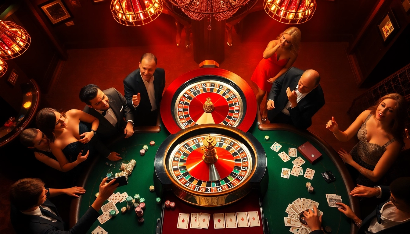 Exciting gambling scene at B52 Club featuring a vibrant roulette wheel and celebrating players.
