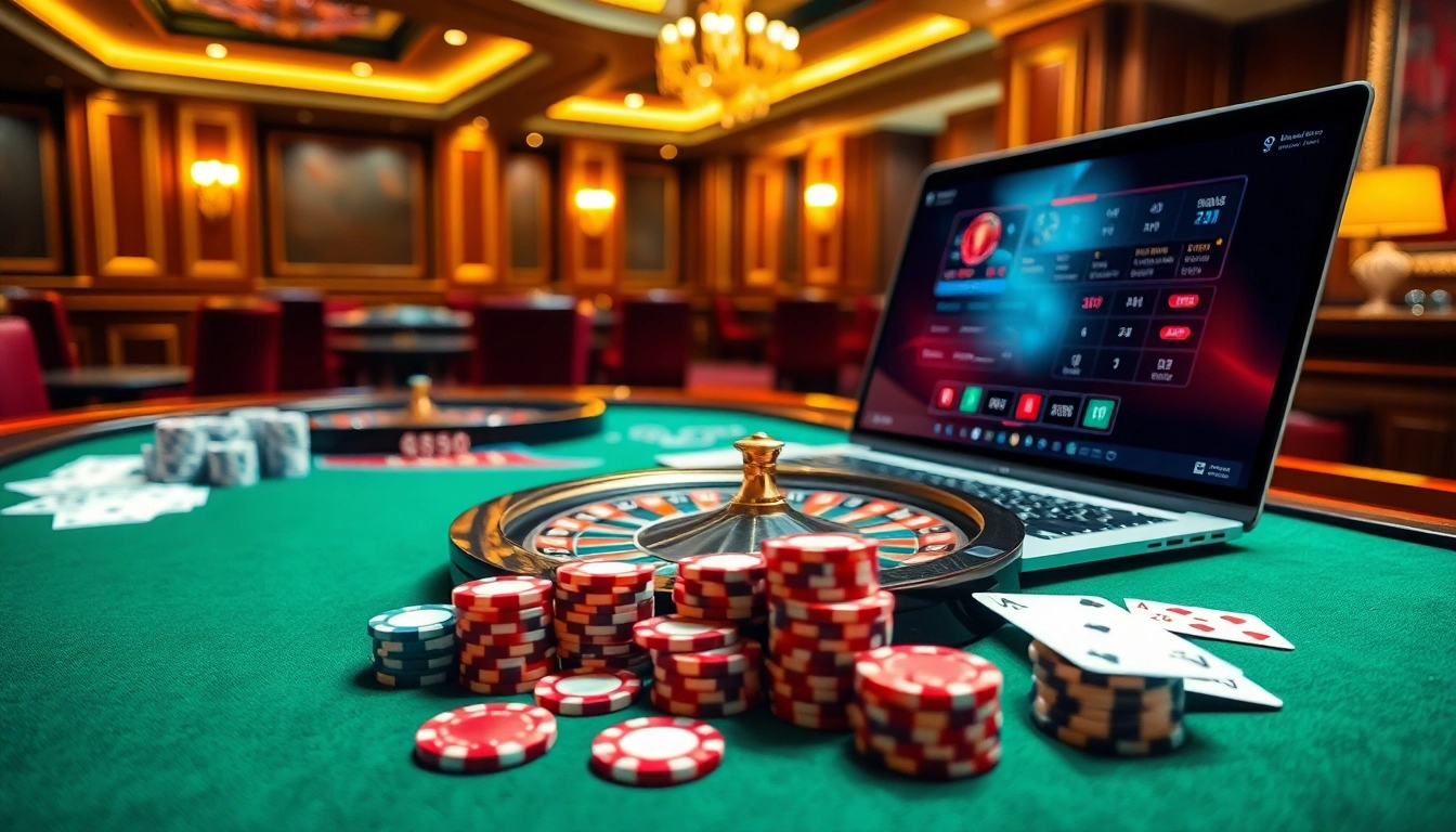 Experience kèo nhà cái trực tiếp with engaging casino visuals of roulette, poker chips, and online betting.