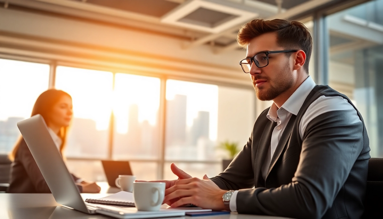 Headhunter Schweiz berät Kandidaten in einem modernen Büro mit dynamisch professioneller Atmosphäre.