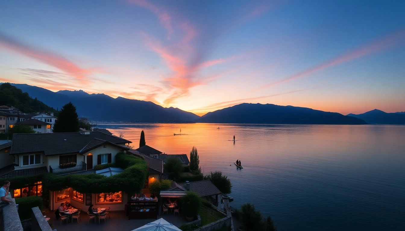 Gardasee-Reisetipps: Spektakulärer Sonnenuntergang über dem Gardasee mit charmantem Dorf und Outdoor-Aktivitäten.