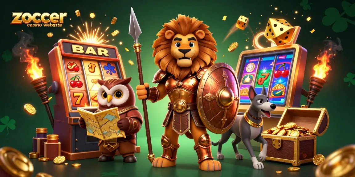 Zoccer Casino Website bietet ein spannendes Erlebnis mit einem 3D-Spartaner, während Slots und Gewinne sprudeln.