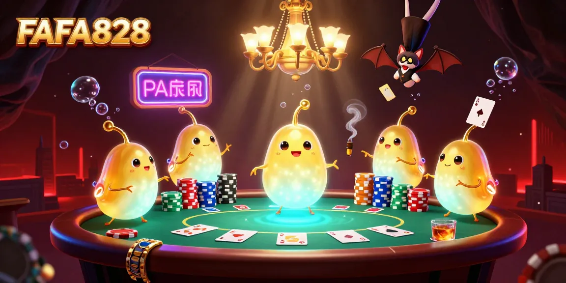 Engage in FAFA828’s lively poker casino scene illuminated by glowworms and a bat dealer.