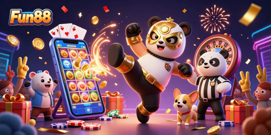 Engage in thrilling gameplay with Fun88 featuring a panda wrestler in action.